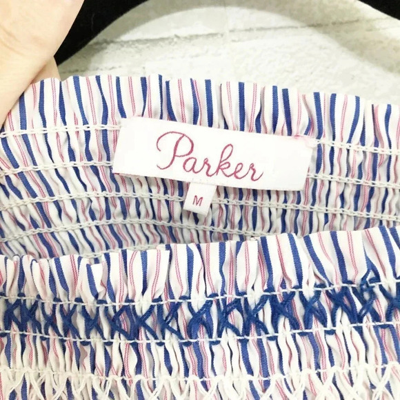 Parker Largo Smocked Off The Shoulder Striped Blouse Women's Size Medium - Picture 6 of 8